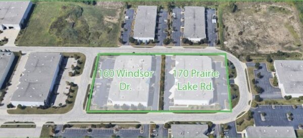 Aerial View of two industrial warehouses - Cawley Commercial Real Estate