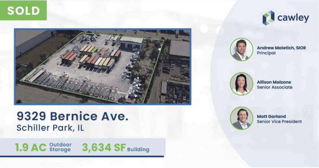 Aerial view of 1.9-acre property at 9329 Bernice Ave, Schiller Park, IL.