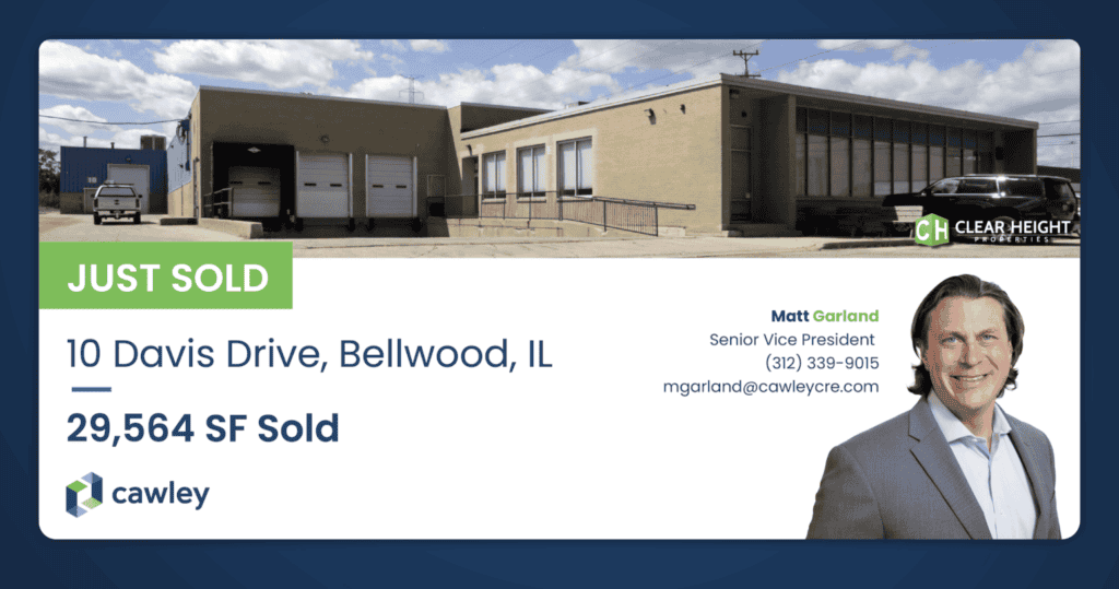 Commercial property at 10 Davis Drive, Bellwood, IL, recently sold by Cawley CRE.