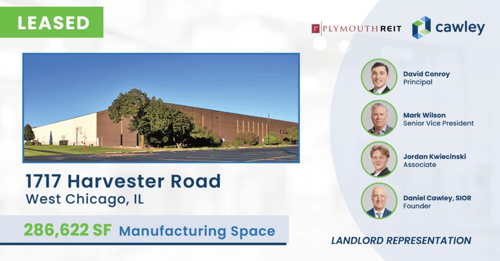 Manufacturing warehouse at 1717 Harvester Road in West Chicago, IL.