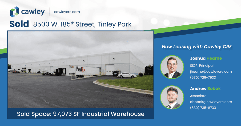 Industrial warehouse for lease in Tinley Park with FedEx and other tenants.